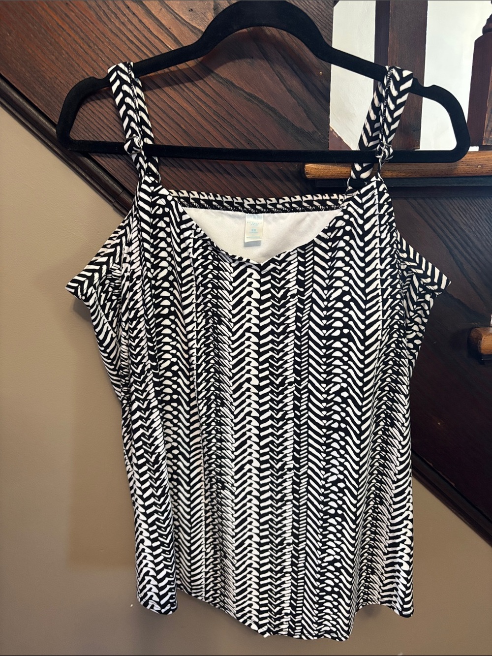 Black & White Patterned Women's Swim Cami with Cold-Shoulder Straps